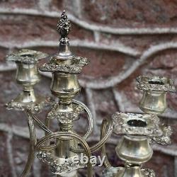 Antique Victorian Style Ornate English Five Arm Silver Plate Candelabra