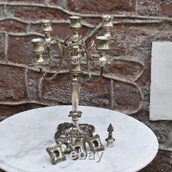 Antique Victorian Style Ornate English Five Arm Silver Plate Candelabra