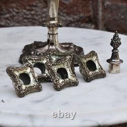 Antique Victorian Style Ornate English Five Arm Silver Plate Candelabra