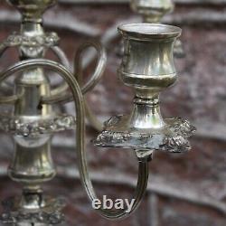 Antique Victorian Style Ornate English Five Arm Silver Plate Candelabra