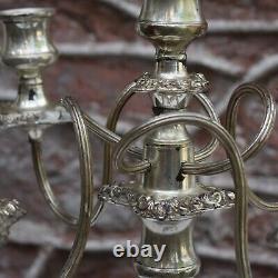 Antique Victorian Style Ornate English Five Arm Silver Plate Candelabra