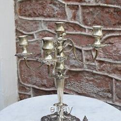 Antique Victorian Style Ornate English Five Arm Silver Plate Candelabra