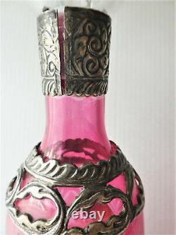 Antique Victorian Style Silver Plated Overlay and Cut Glass Claret Jug or Wine