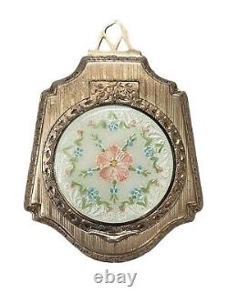 Antique Vintage Victorian Guilloche Sterling Silver Compact Pendant Locket