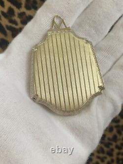 Antique Vintage Victorian Guilloche Sterling Silver Compact Pendant Locket