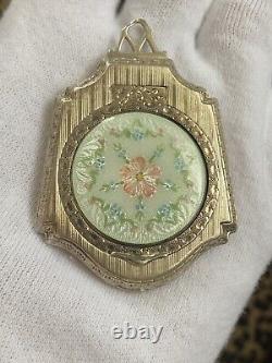 Antique Vintage Victorian Guilloche Sterling Silver Compact Pendant Locket