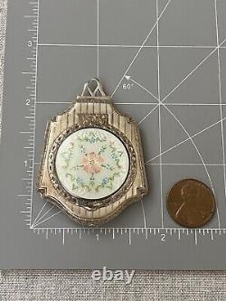 Antique Vintage Victorian Guilloche Sterling Silver Compact Pendant Locket