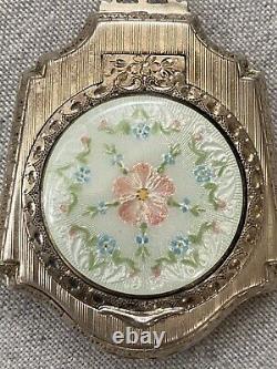 Antique Vintage Victorian Guilloche Sterling Silver Compact Pendant Locket