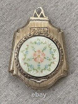 Antique Vintage Victorian Guilloche Sterling Silver Compact Pendant Locket