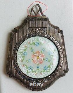 Antique Vintage Victorian Guilloche Sterling Silver Compact Pendant Locket