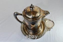 Antique Wilcox Victorian Style Pitcher With Underplate Silver Metal Detailed