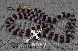 Antique icon Bohemian silver Natural Rose Garnet Pendant cross Victorian style