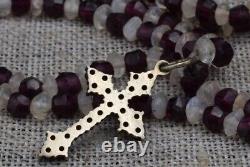 Antique icon Bohemian silver Natural Rose Garnet Pendant cross Victorian style