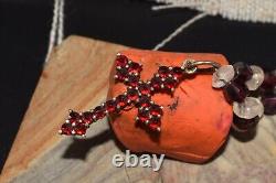 Antique icon Bohemian silver Natural Rose Garnet Pendant cross Victorian style