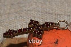 Antique icon Bohemian silver Natural Rose Garnet Pendant cross Victorian style