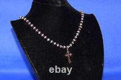 Antique icon Bohemian silver Natural Rose Garnet Pendant cross Victorian style