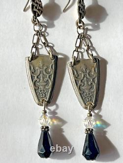 Artisan Victorian Style Drop Sterling Crystal Earrings