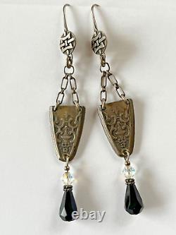 Artisan Victorian Style Drop Sterling Crystal Earrings