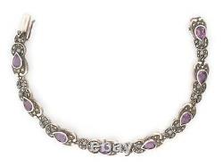 Bracelet Victorian Style 925 Sterling Silver Set With Amethyst And Marcasite