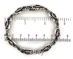 Bracelet Victorian Style 925 Sterling Silver Set With Amethyst And Marcasite