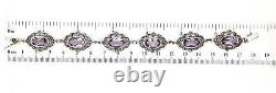 Bracelet Victorian Style 925 Sterling Silver Set With Amethyst And Marcasite