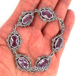 Bracelet Victorian Style 925 Sterling Silver Set With Amethyst And Marcasite