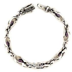 Bracelet Victorian Style 925 Sterling Silver Set With Amethyst And Marcasite