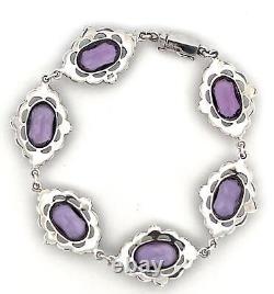 Bracelet Victorian Style 925 Sterling Silver Set With Amethyst And Marcasite