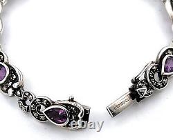 Bracelet Victorian Style 925 Sterling Silver Set With Amethyst And Marcasite