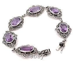 Bracelet Victorian Style 925 Sterling Silver Set With Amethyst And Marcasite