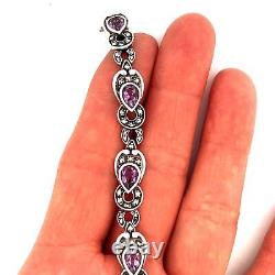 Bracelet Victorian Style 925 Sterling Silver Set With Amethyst And Marcasite