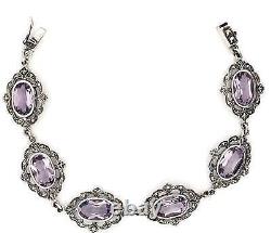 Bracelet Victorian Style 925 Sterling Silver Set With Amethyst And Marcasite