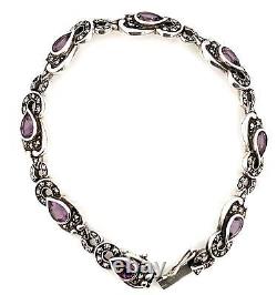 Bracelet Victorian Style 925 Sterling Silver Set With Amethyst And Marcasite