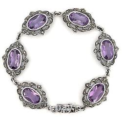 Bracelet Victorian Style 925 Sterling Silver Set With Amethyst And Marcasite