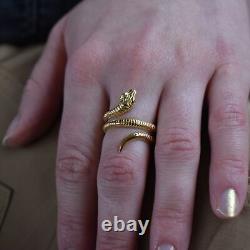 Coiled Snake Serpent 18ct Yellow Gold on Silver Ring Antique Victorian Style