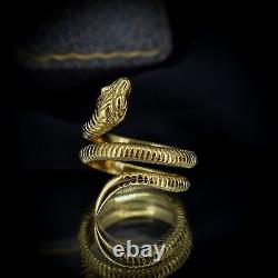 Coiled Snake Serpent 18ct Yellow Gold on Silver Ring Antique Victorian Style