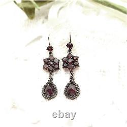 Cute Vintage garnet earrings Victorian style Silver rosegoldplated 240317g