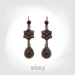 Cute Vintage garnet earrings Victorian style Silver rosegoldplated 240317g