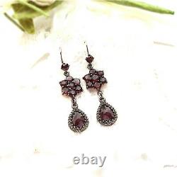 Cute Vintage garnet earrings Victorian style Silver rosegoldplated 240317g