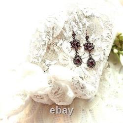 Cute Vintage garnet earrings Victorian style Silver rosegoldplated 240317g