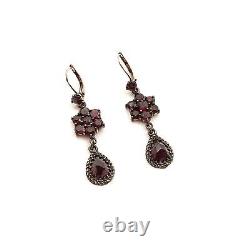 Cute Vintage garnet earrings Victorian style Silver rosegoldplated 240317g