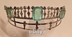Designer Chistick Custom Victorian style 60 ct Aquamarine diamond Silver Tiara
