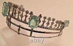Designer Chistick Custom Victorian style 60 ct Aquamarine diamond Silver Tiara