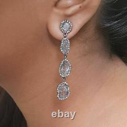 Diamond Slice Polki Dangle Earrings 925 Sterling Silver Victorian Style Jewelry
