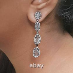 Diamond Slice Polki Dangle Earrings 925 Sterling Silver Victorian Style Jewelry