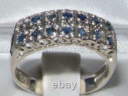 English 925 Sterling Silver Natural Sapphire Victorian Style Wide Eternity Ring