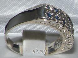 English 925 Sterling Silver Natural Sapphire Victorian Style Wide Eternity Ring