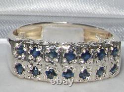 English 925 Sterling Silver Natural Sapphire Victorian Style Wide Eternity Ring