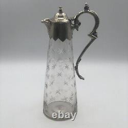 English Victorian Style Decanter or Pitcher Silver Plated Cut Glass Starburst