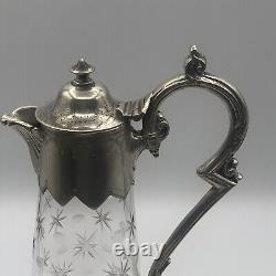 English Victorian Style Decanter or Pitcher Silver Plated Cut Glass Starburst